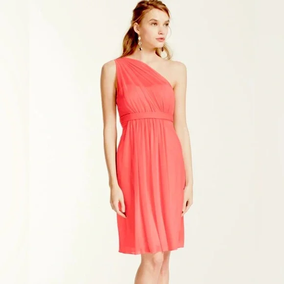 blue dress for baby girl Brielle Cute Halter Knee Length Chiffon Bridesmaid Dresses, Coral main image 1